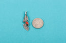 4 Silver FEATHER Charm Pendants, red enamel accent, 1.5" long  che0455