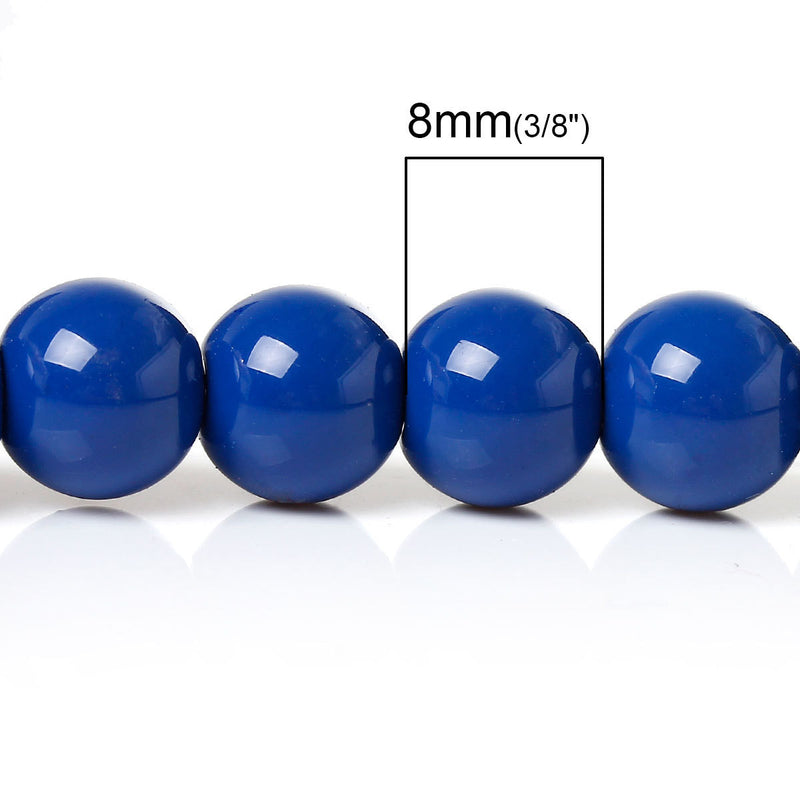 8mm ROYAL BLUE Round Glass Pearl Beads, double strand, about 107 beads,  bgl1016