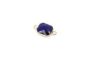 1 Rectangle Gold Brass Connector Link Charm, faceted SAPPHIRE COBALT Blue Glass, 18x11mm, 3/4" long September Birthstone, chg0191