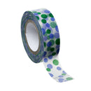 5/8" Washi Tape 10 meter on roll, Blue and Green Polka Dots, 15mm wide,  adh0020