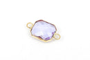 1 Rectangle Gold Brass Connector Link Charm, faceted LIGHT TANZANITE Glass, 18x11mm, 3/4" long June birthstone, chg0190