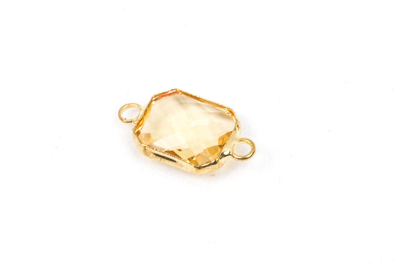 1 Rectangle Gold Brass Connector Link Charm, faceted LIGHT TOPAZ Citrine Glass, 18x11mm, 3/4" long, November Birthstone, chg0196