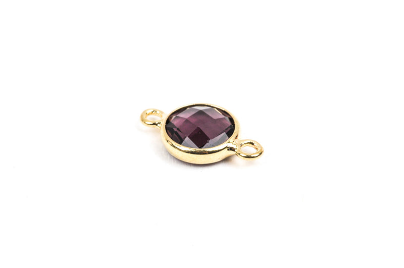 1 Round Circle Gold Brass Connector Link Charm, faceted AMETHYST PURPLE Glass, 15X8.5mm, 5/8" long February Birthstone chg0211