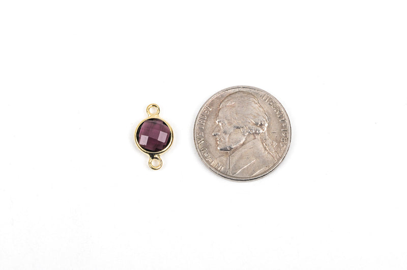 1 Round Circle Gold Brass Connector Link Charm, faceted AMETHYST PURPLE Glass, 15X8.5mm, 5/8" long February Birthstone chg0211