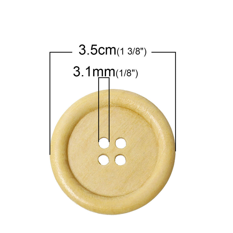 50 Large Wood Buttons, 35mm or 1-3/8" diameter natural light wood color, but0214b