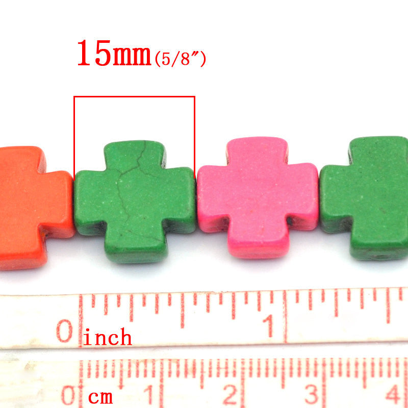 Howlite MALTESE Cross Stone Beads MIXED COLORS, 15mm, 1 strand  how0354