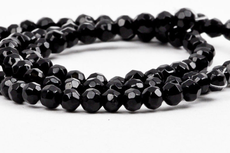 4mm Faceted BLACK ONYX Round Beads, full strand . Natural Gemstones gon0022