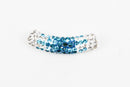 Blue Ombre Rhinestone Tube Bead, Grade A stones embedded in polymer clay with a metal core base bme0346