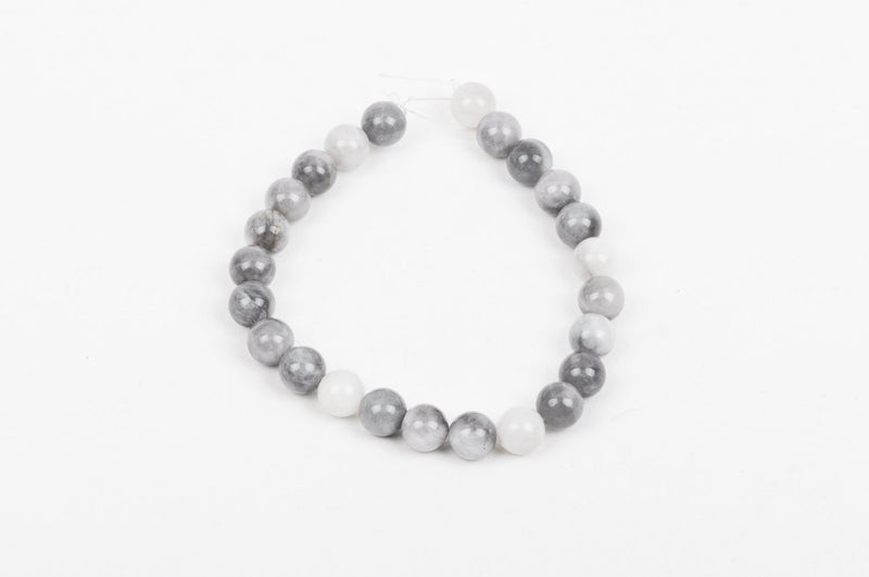 8mm Round Grey HAWKS EYE AGATE Beads, Natural Gemstones gag0136b