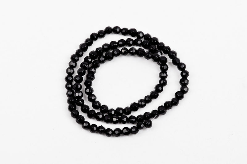 4mm Faceted BLACK ONYX Round Beads, full strand . Natural Gemstones gon0022