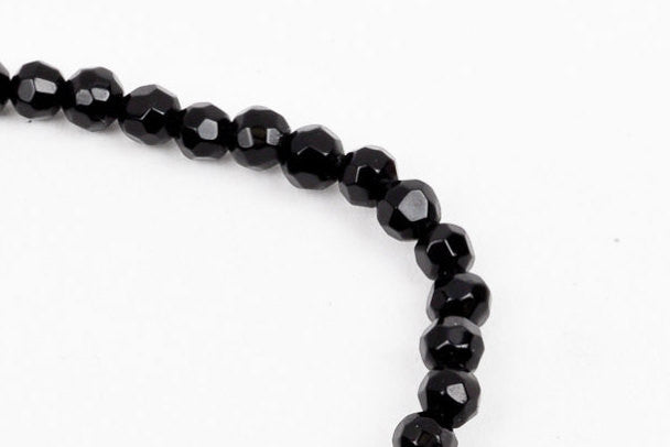 4mm Faceted BLACK ONYX Round Beads, full strand . Natural Gemstones gon0022