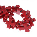 Large Howlite Stone Beads RED Maltese CROSS . 36x30mm, full strand, how0359b