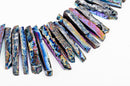 Titanium Coated Quartz Gemstone Spike Stick Beads, PURPLE, BLUE and GOLD points, full strand, 1-1/8" to 2-3/4" long, gqz0051b