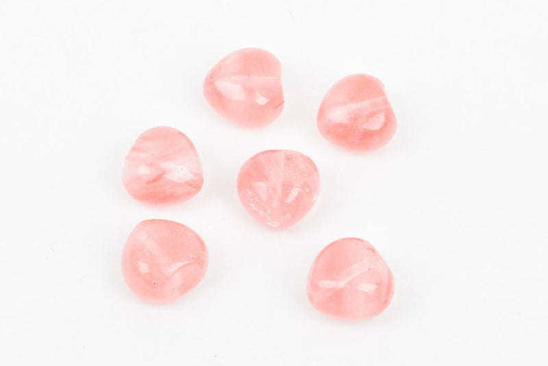 10mm Pink STRAWBERRY QUARTZ Gemstone HEART Beads, 6 beads, gqz0053