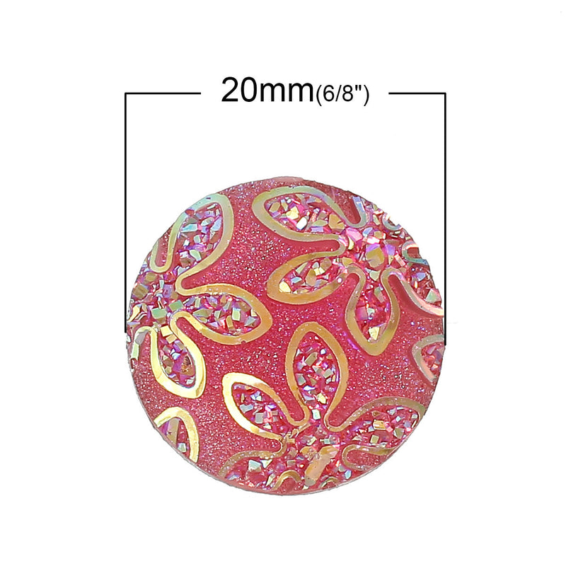 20mm Faux Druzy Cabochons, HOT PINK AB Druzy Cabochons, Round Resin Metallic Frosted,  10 pcs  cab0262