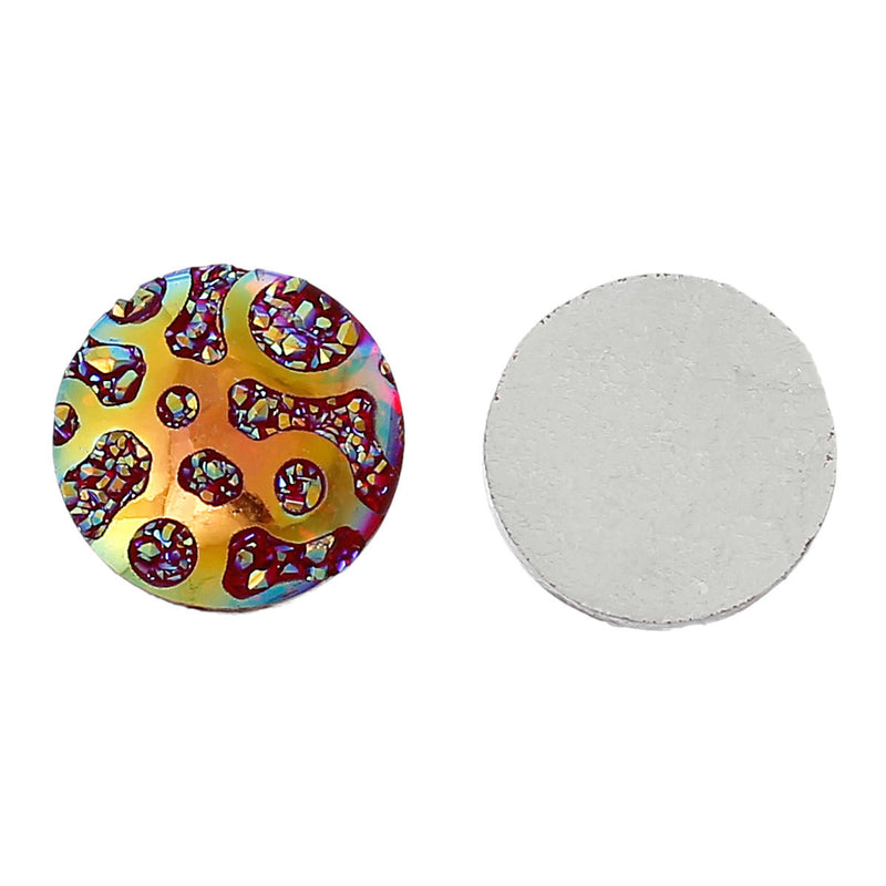 10 Round Resin Druzy Cabochons, Rainbow AB Metallic Frosted, 12mm  cab0265a