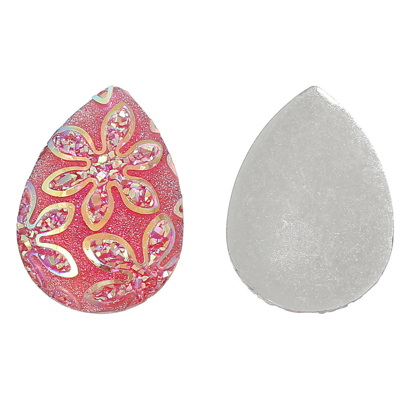 10 Teardrop Druzy Cabochons, Resin Metallic Frosted HOT PINK AB, 24x17mm, 1"x3/4"  cab0268