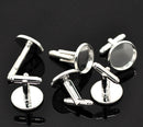 10 Cuff Link blanks, silver plated bezel tray blanks, fits 16mm round cabochons fin0374