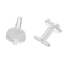 10 Cuff Link blanks, fancy filigree design, silver plated bezel tray blanks, fits 15mm round cabochons fin0377