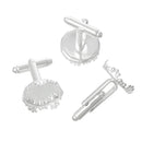10 Cuff Link blanks, fancy filigree design, silver plated bezel tray blanks, fits 15mm round cabochons fin0377