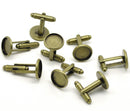 10 Cuff Link blanks, bronze plated bezel tray blanks, fits 12mm round cabochons fin0380