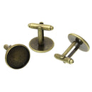 10 Cuff Link blanks, bronze plated bezel tray blanks, fits 16mm round cabochons fin0381