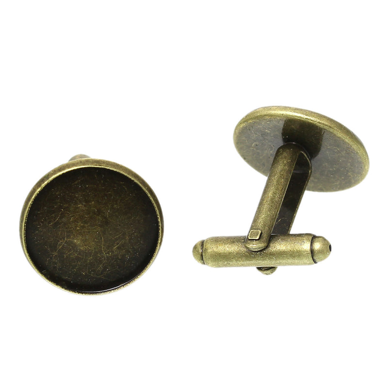 10 Cuff Link blanks, bronze plated bezel tray blanks, fits 16mm round cabochons fin0381
