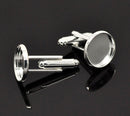10 Cuff Link blanks, silver plated bezel tray blanks, fits 14mm round cabochons fin0385