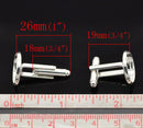 10 Cuff Link blanks, silver plated bezel tray blanks, fits 14mm round cabochons fin0385