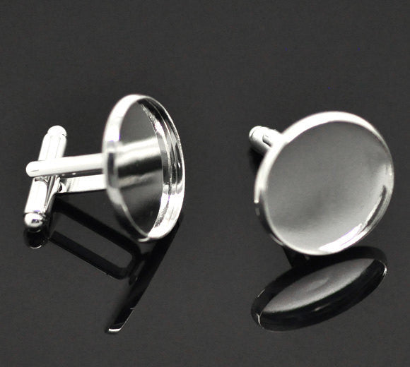 10 Cuff Link blanks, silver plated bezel tray blanks, fits 20mm round cabochons fin0373a