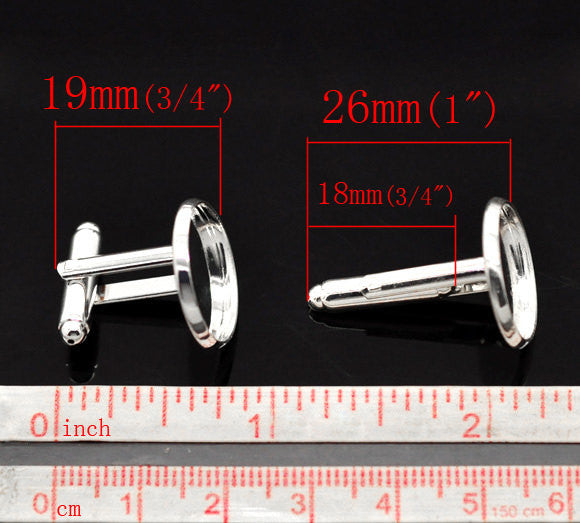 10 Cuff Link blanks, silver plated bezel tray blanks, fits 16mm round cabochons fin0374