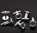 100 Cuff Link blanks, silver plated bezel tray blanks, fits 12mm round cabochons, bulk package, fin0375b