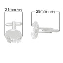 10 Cuff Link blanks, fancy filigree design, silver plated bezel tray blanks, fits 15mm round cabochons fin0377