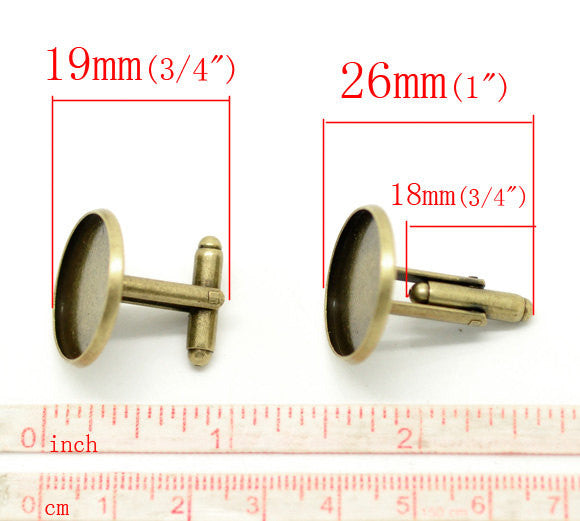 10 Cuff Link blanks, bronze plated bezel tray blanks, fits 20mm round cabochons fin0378