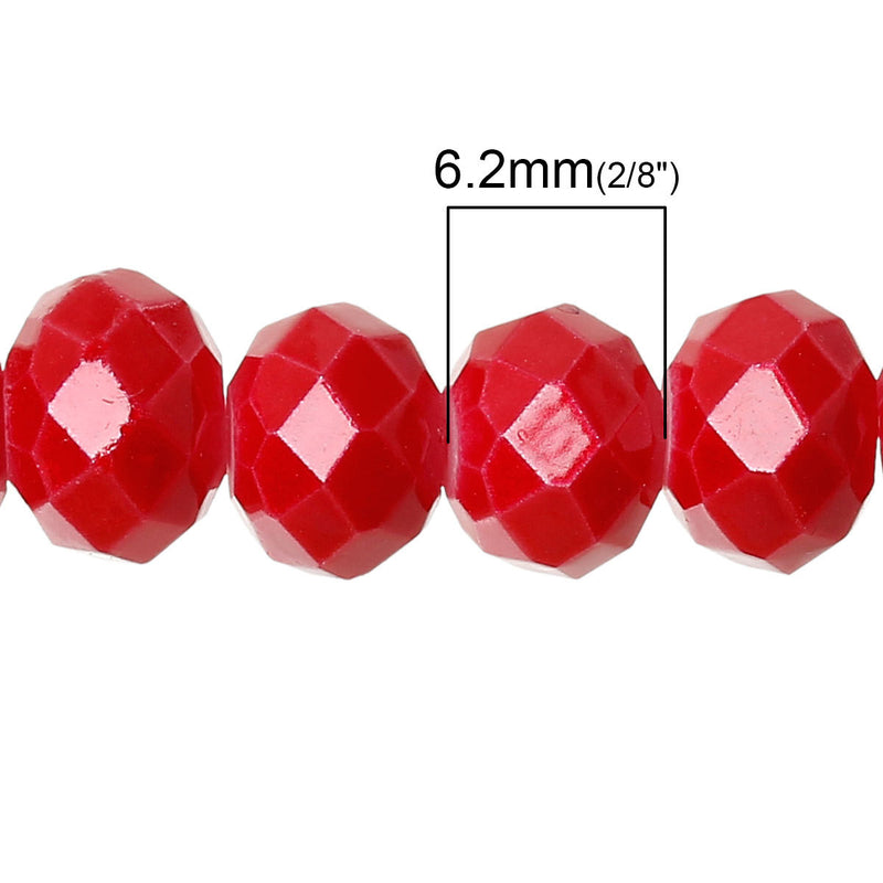 8x6mm RED Glass Rondelle Beads, faceted, full strand, bgl1072