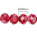 10x8mm RED and WHITE Marble Glass Rondelle Beads, faceted, double strand, bgl1087