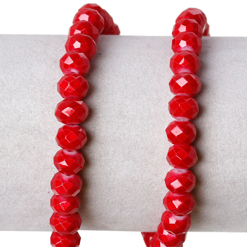 8x6mm RED Glass Rondelle Beads, faceted, full strand, bgl1072