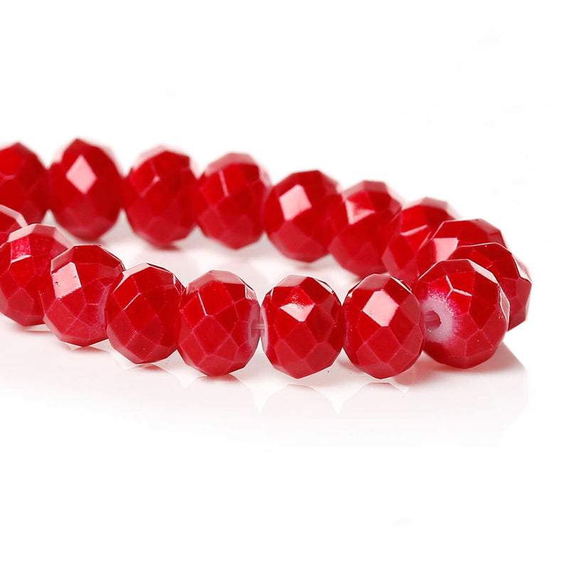 8x6mm RED Glass Rondelle Beads, faceted, full strand, bgl1072