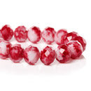 10x8mm RED and WHITE Marble Glass Rondelle Beads, faceted, double strand, bgl1087