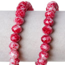 10x8mm RED and WHITE Marble Glass Rondelle Beads, faceted, double strand, bgl1087