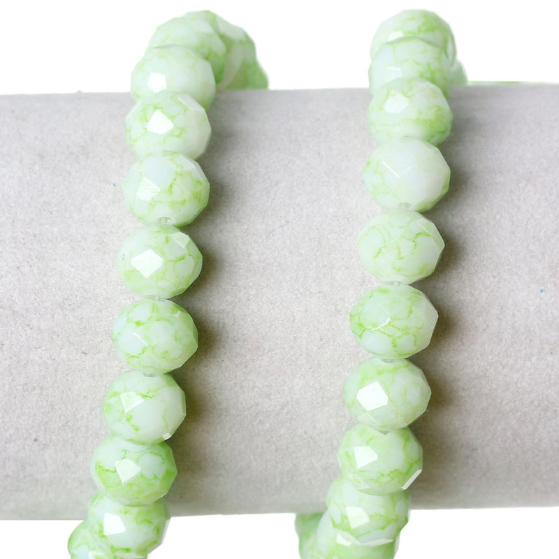 10x8mm LIME GREEN and WHITE Marble Glass Rondelle Beads, faceted, double strand, bgl1092