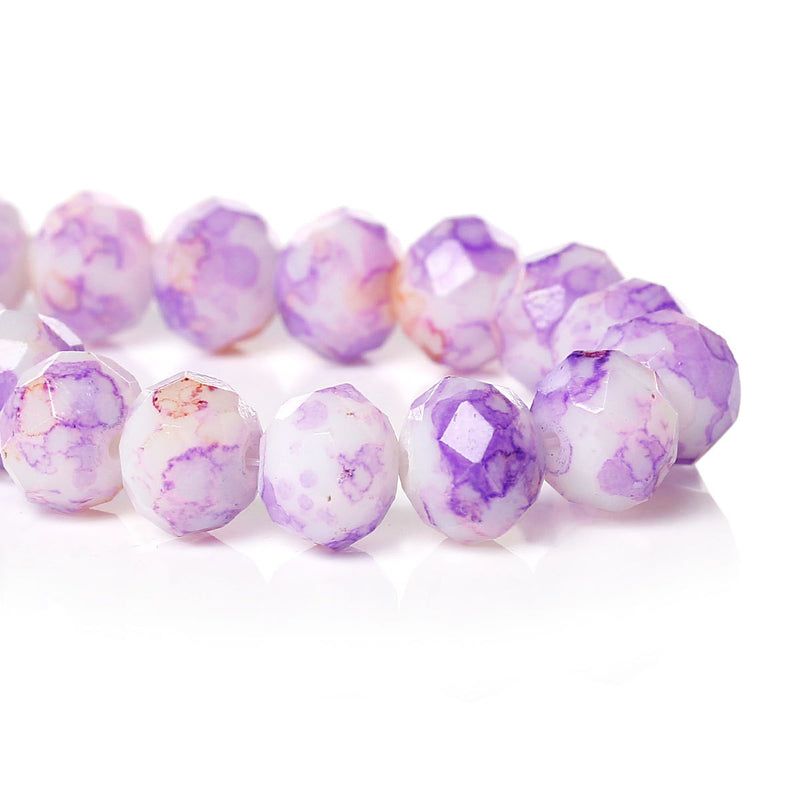 10x8mm PURPLE, ORANGE and WHITE Marble Glass Rondelle Beads, faceted, double strand, bgl1093