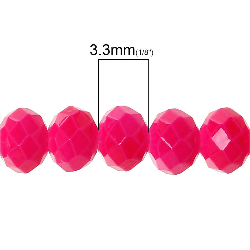 4mm HOT PINK Glass Rondelle Beads, faceted, full strand, 100 beads, bgl1096