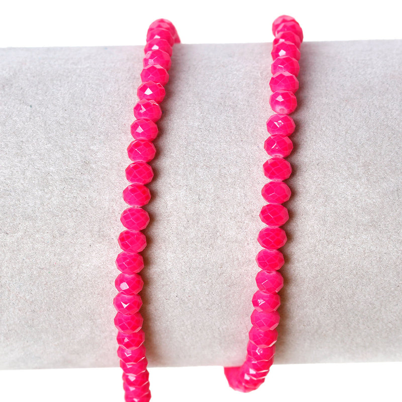 4mm HOT PINK Glass Rondelle Beads, faceted, full strand, 100 beads, bgl1096