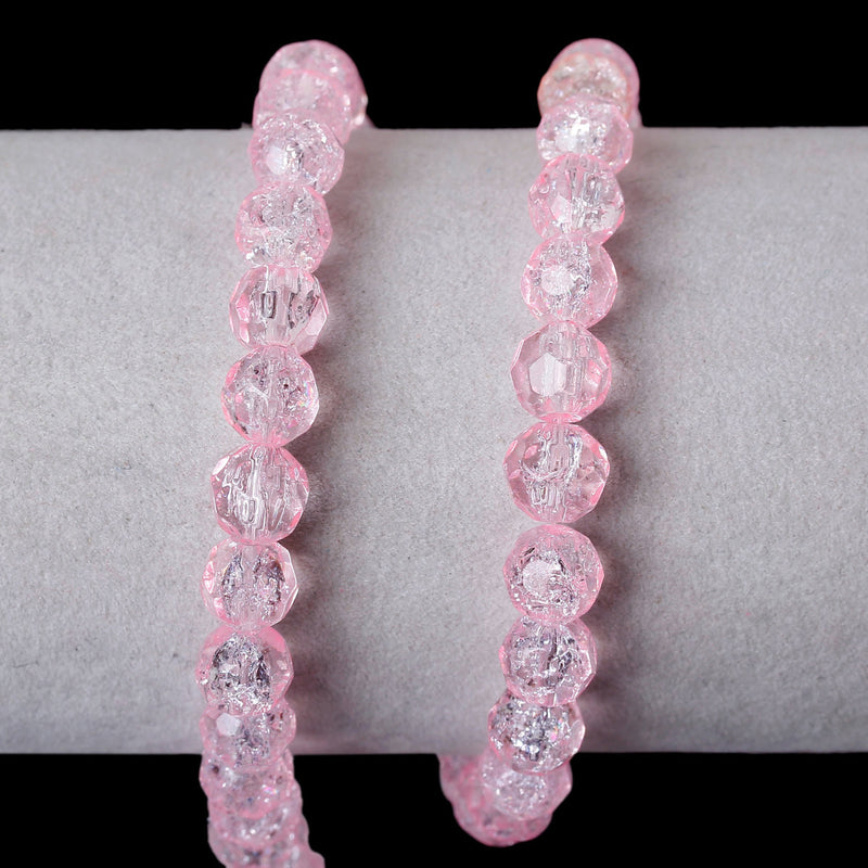 8mm Faceted LIGHT PINK Crackle Glass Beads, double strand, over 100 beads  bgl1118