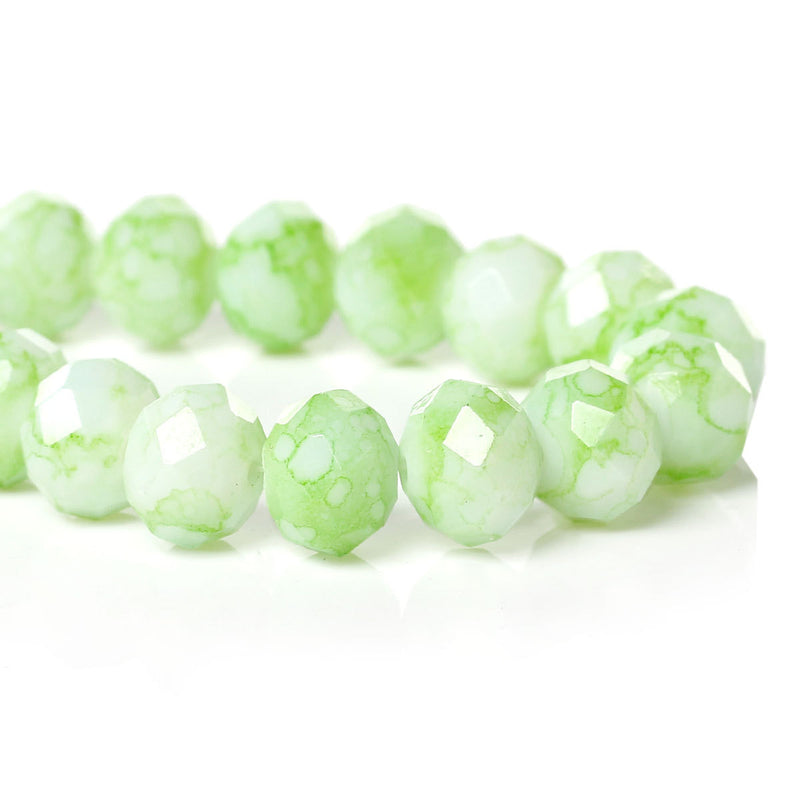 10x8mm LIME GREEN and WHITE Marble Glass Rondelle Beads, faceted, double strand, bgl1092