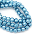 6mm PEACOCK BLUE Round Glass Pearls . long 33" strand . about 160 beads . Bgl1123