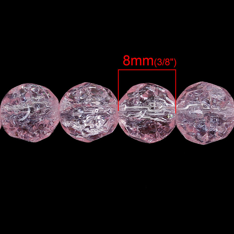 8mm Faceted LIGHT PINK Crackle Glass Beads, double strand, over 100 beads  bgl1118