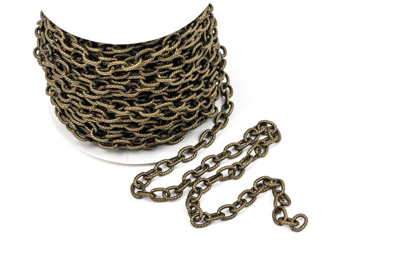 1 yard Bronze Cable Chain, Oval Links are 9x6mm unsoldered, rope design texture, fch0226a