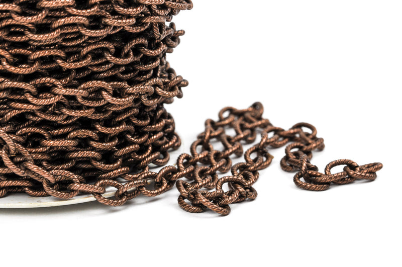 1 yard Copper Cable Chain, Oval Links are 9x6mm unsoldered, rope design texture, fch0225a